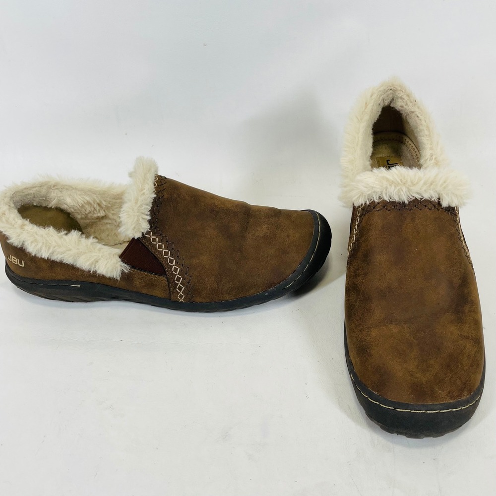 JBU Jambu Willow Womens Brown Vegan Leather Faux Fur Slip On Clog Shoes 10M